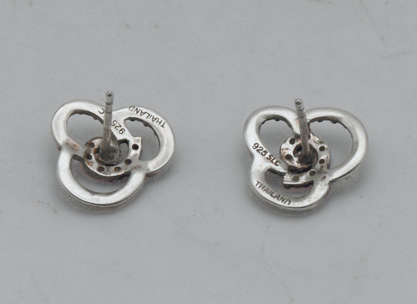 Vintage Sterling Silver Pink Crystal and Marcasite Trefoil Stud Earrings