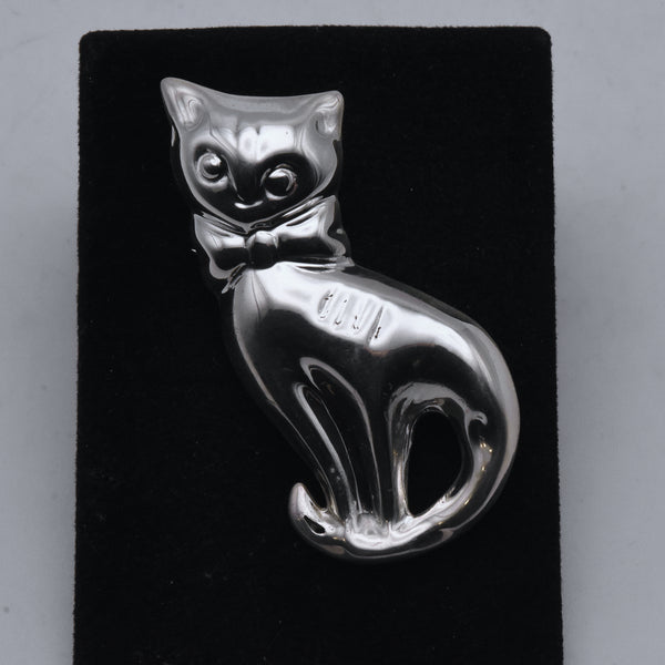 Vintage Handmade Sterling Silver Bow Tie Cat Brooch