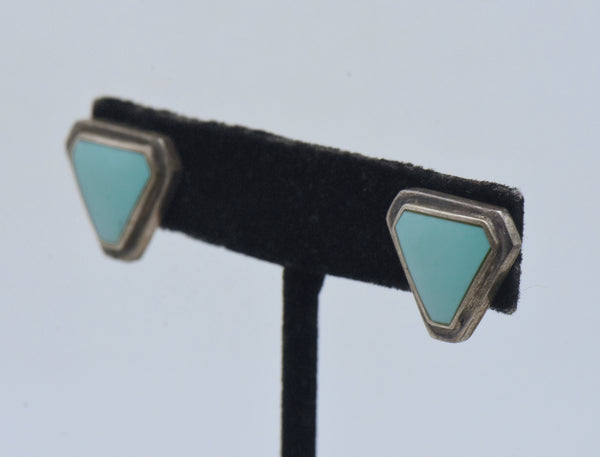 Vintage Handmade Sterling Silver and Turquoise Stud Earrings