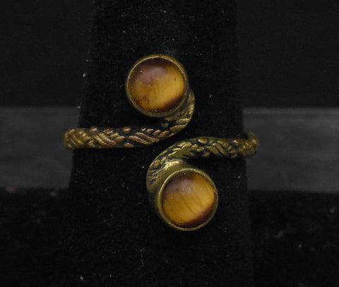 Vintage Tiger's Eye Brass Bypass Adjustable Size Ring