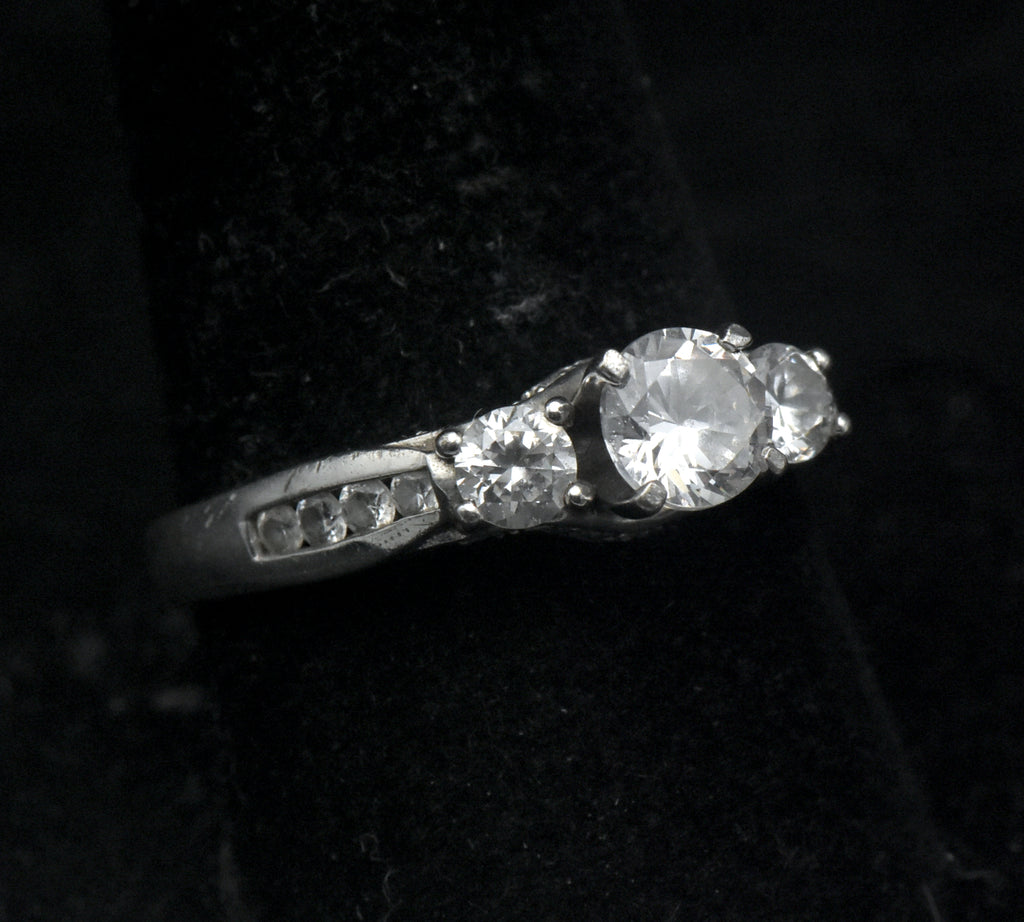Vintage Sterling Silver CZ Three-Stone Ring - Size 9.5