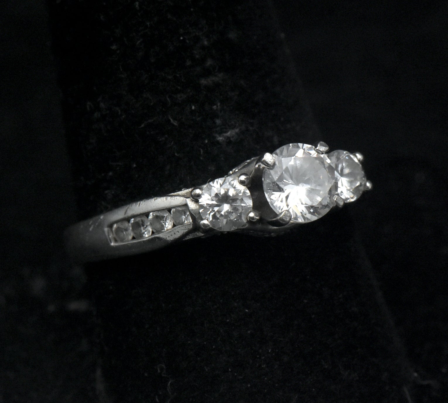 Vintage Sterling Silver CZ Three-Stone Ring - Size 9.5