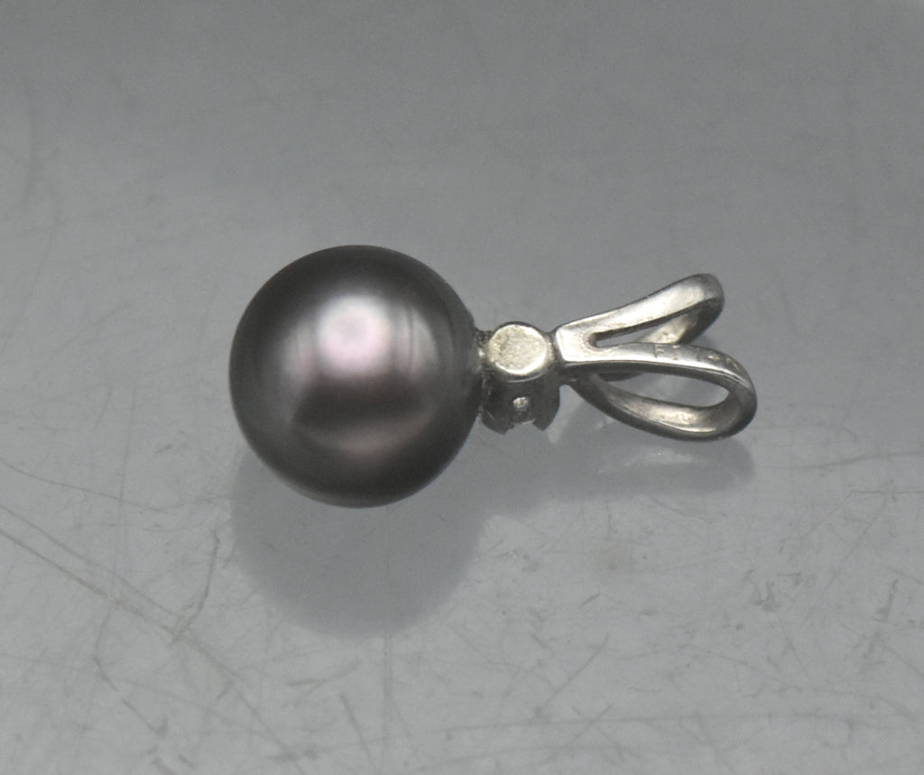 Vintage 14k White Gold Tahitian Pearl and Diamond Pendant