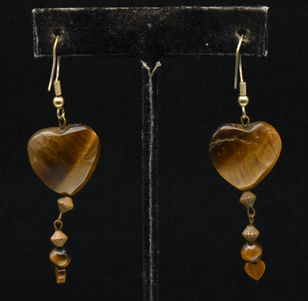 Vintage Tiger's Eye Heart Bead Earrings