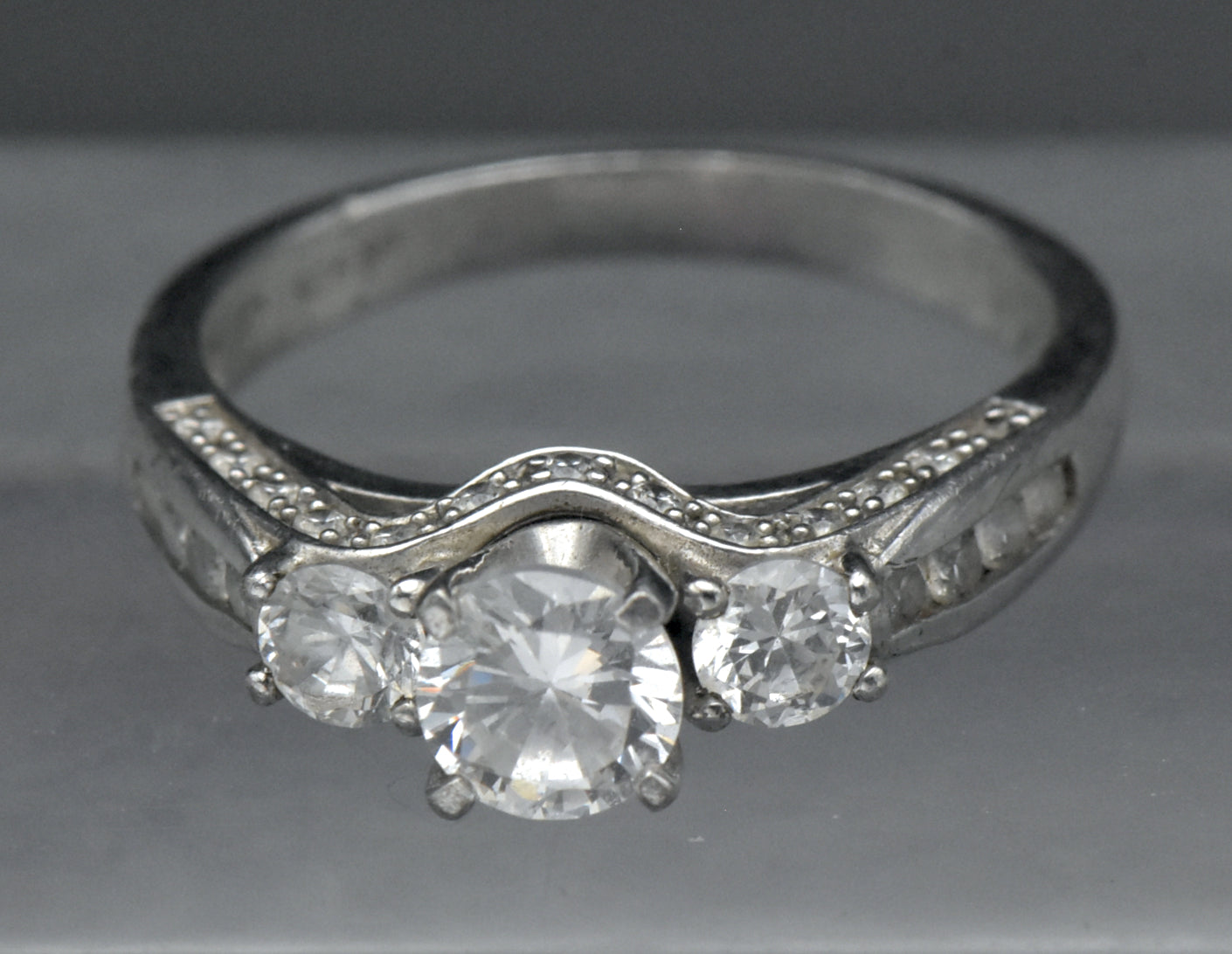 Vintage Sterling Silver CZ Three-Stone Ring - Size 9.5