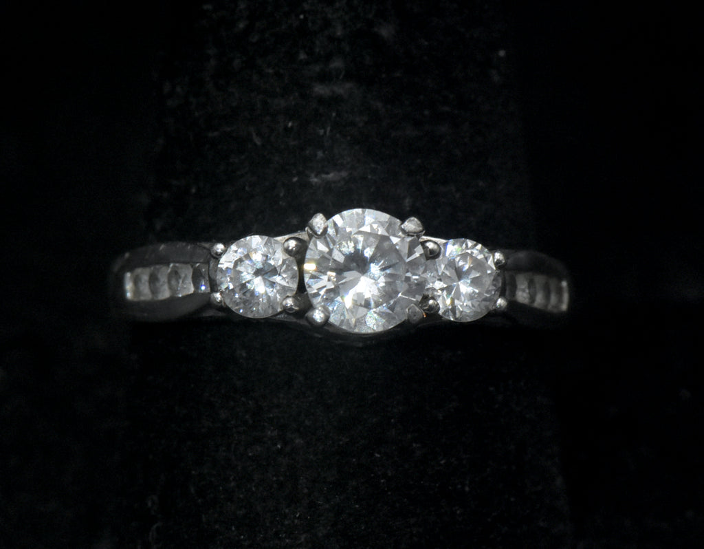 Vintage Sterling Silver CZ Three-Stone Ring - Size 9.5