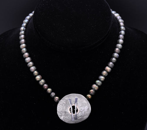Vintage Handmade Tahitian Pearl with Sterling Silver and 14K Gold Pendant Necklace - 15"