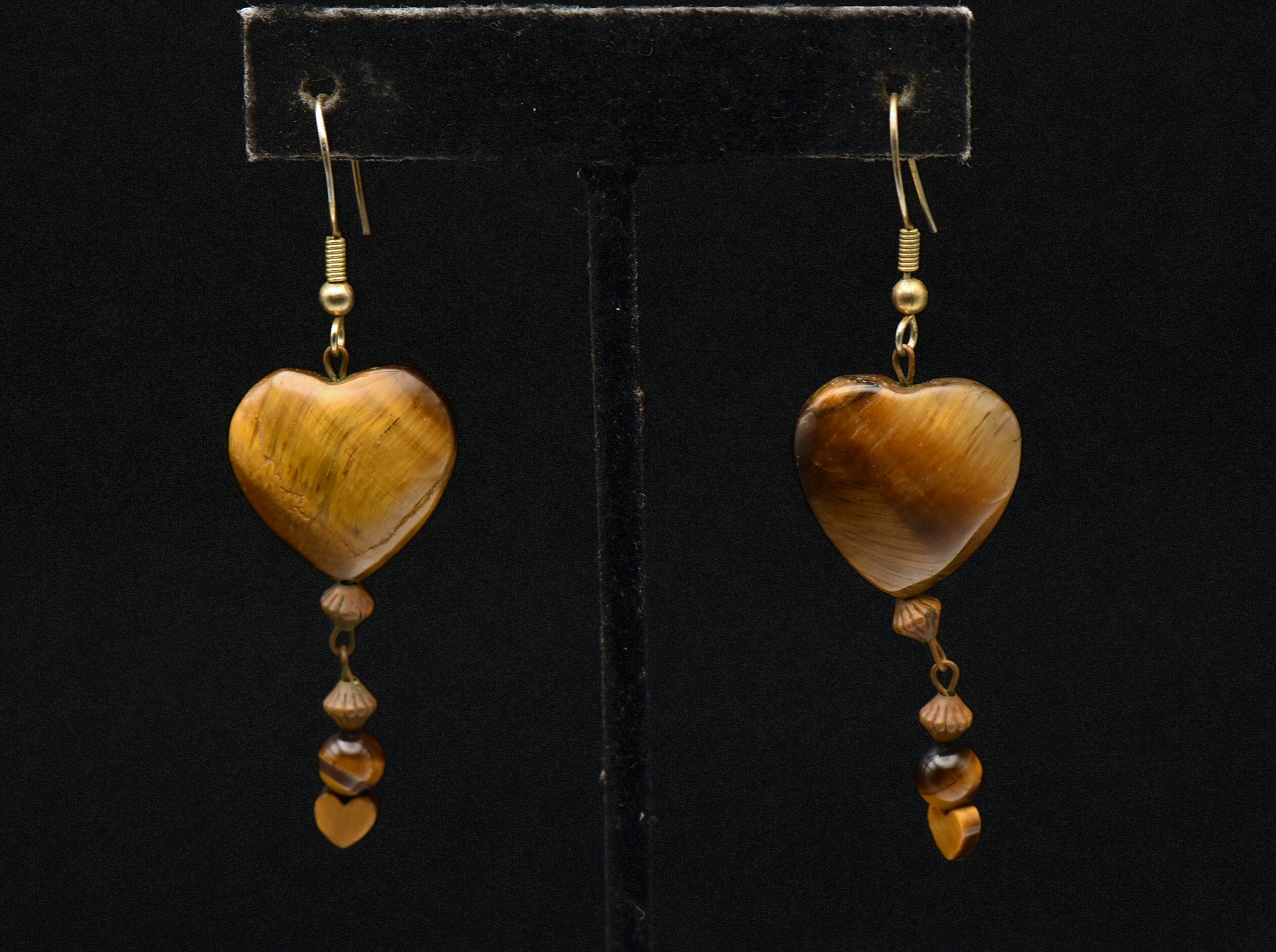 Vintage Tiger's Eye Heart Bead Earrings