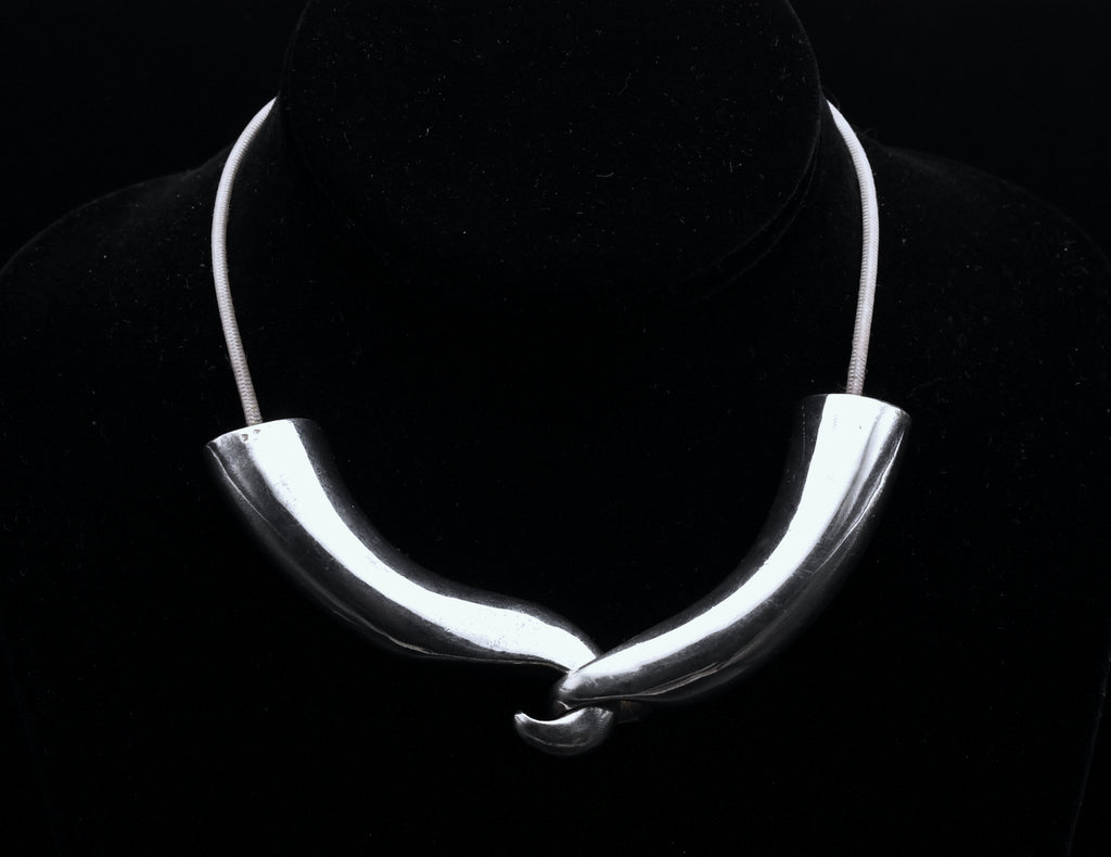 Vintage French Sterling Silver Elephant Tusk Necklace - Modified