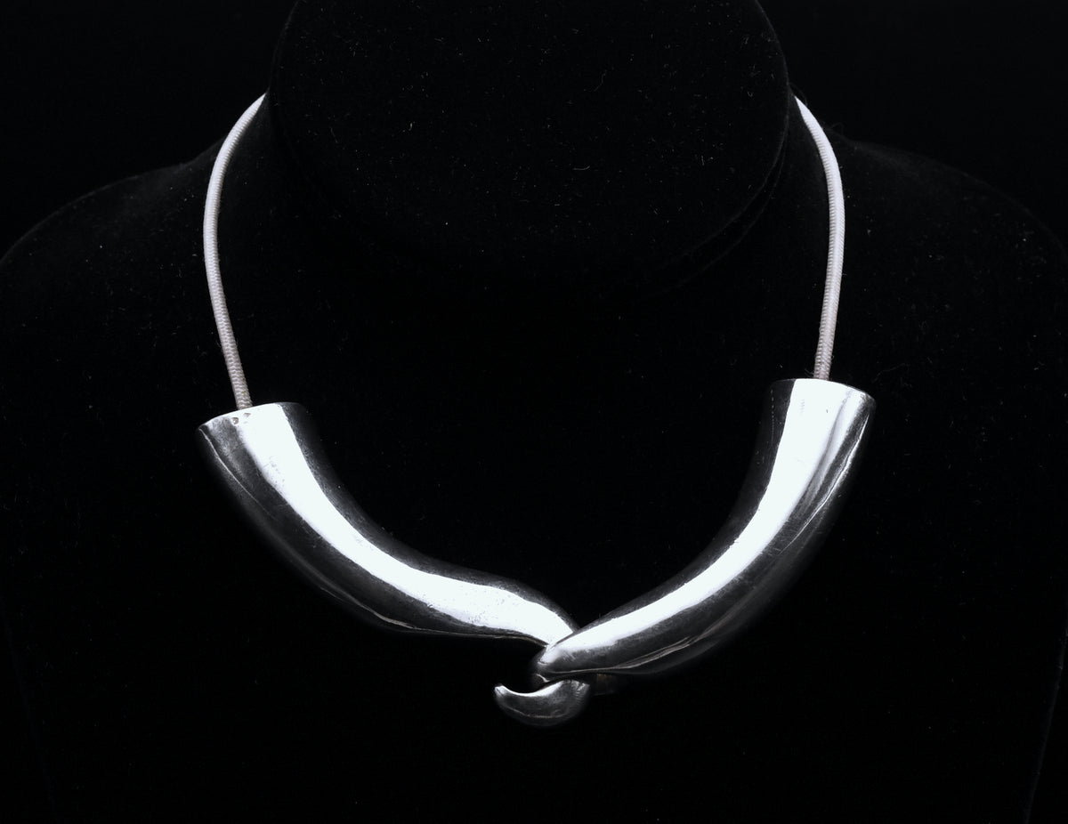 Vintage French Sterling Silver Elephant Tusk Necklace - Modified