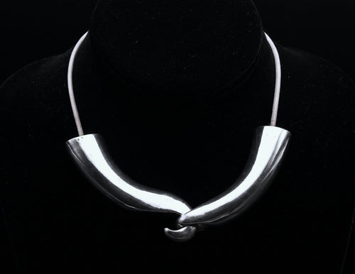 Vintage French Sterling Silver Elephant Tusk Necklace - Modified