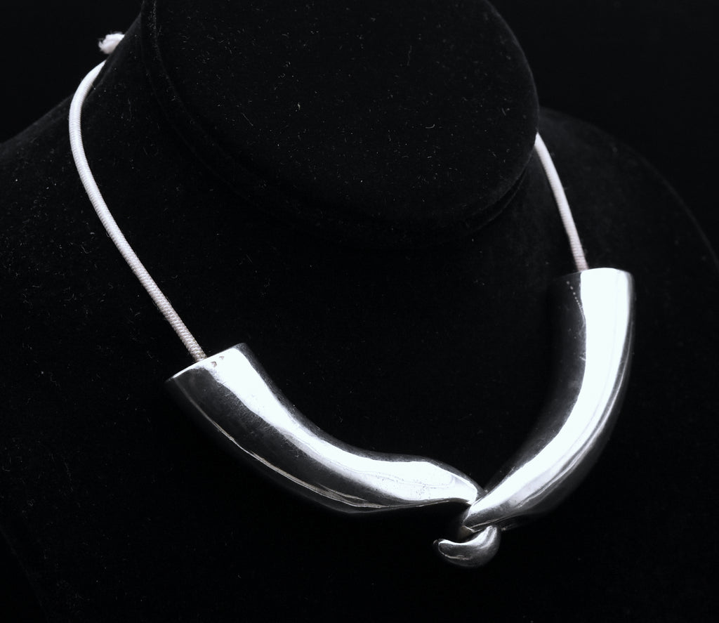 Vintage French Sterling Silver Elephant Tusk Necklace - Modified