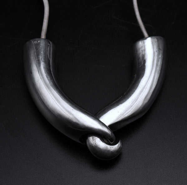 Vintage French Sterling Silver Elephant Tusk Necklace - Modified