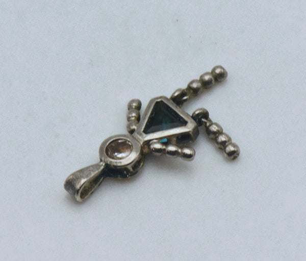 Vintage Sterling Silver CZ and Teal Crystal Girl Stick Figure Pendant