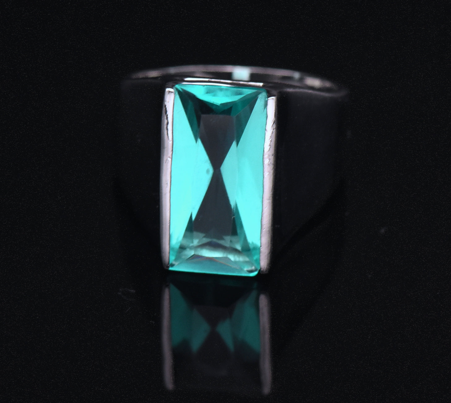 Vintage Sterling Silver Teal Color Glass Signet Ring - Size 10