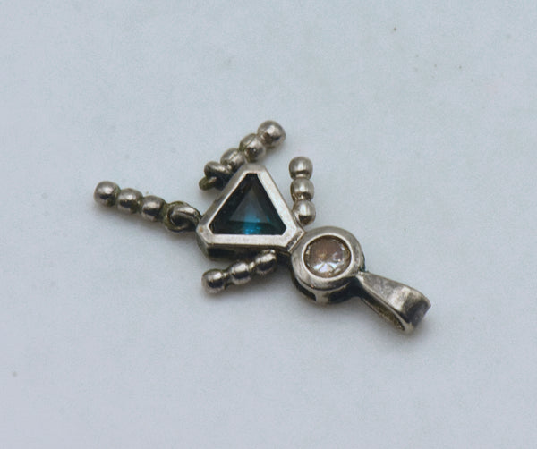 Vintage Sterling Silver CZ and Teal Crystal Girl Stick Figure Pendant