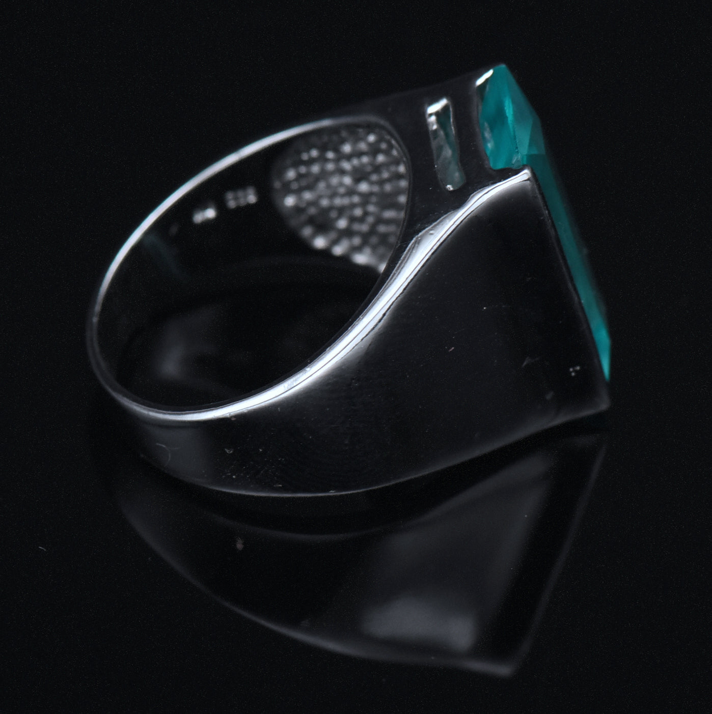 Vintage Sterling Silver Teal Color Glass Signet Ring - Size 10