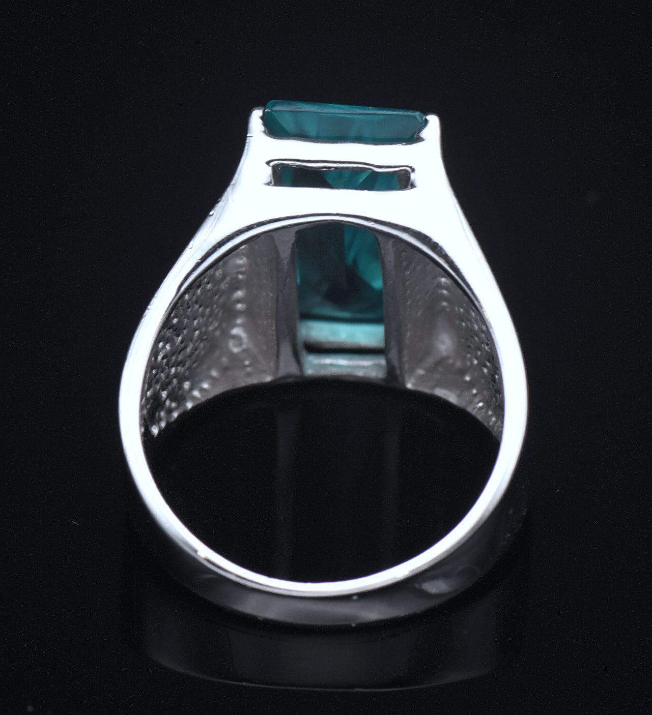 Vintage Sterling Silver Teal Color Glass Signet Ring - Size 10