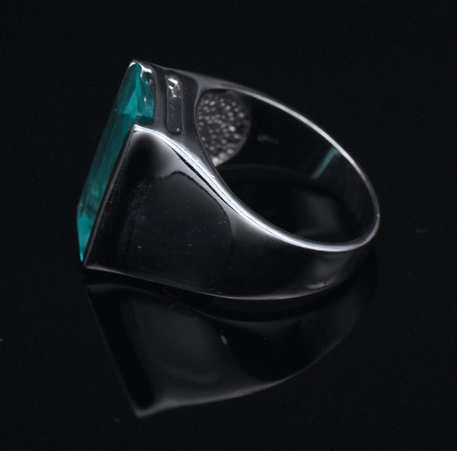Vintage Sterling Silver Teal Color Glass Signet Ring - Size 10