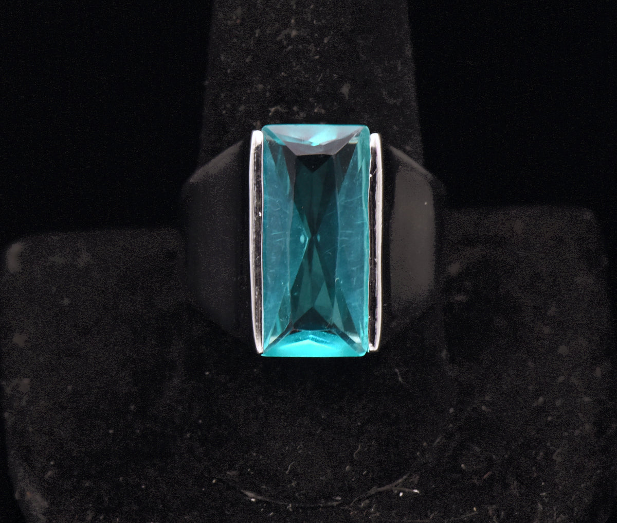 Vintage Sterling Silver Teal Color Glass Signet Ring - Size 10