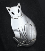 Vintage Handmade Sterling Silver Cat Brooch