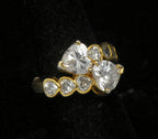Vintage Toi et Moi Heart Cut CZ Gold Plated Sterling Silver Bypass Ring with Sizer - Size 7
