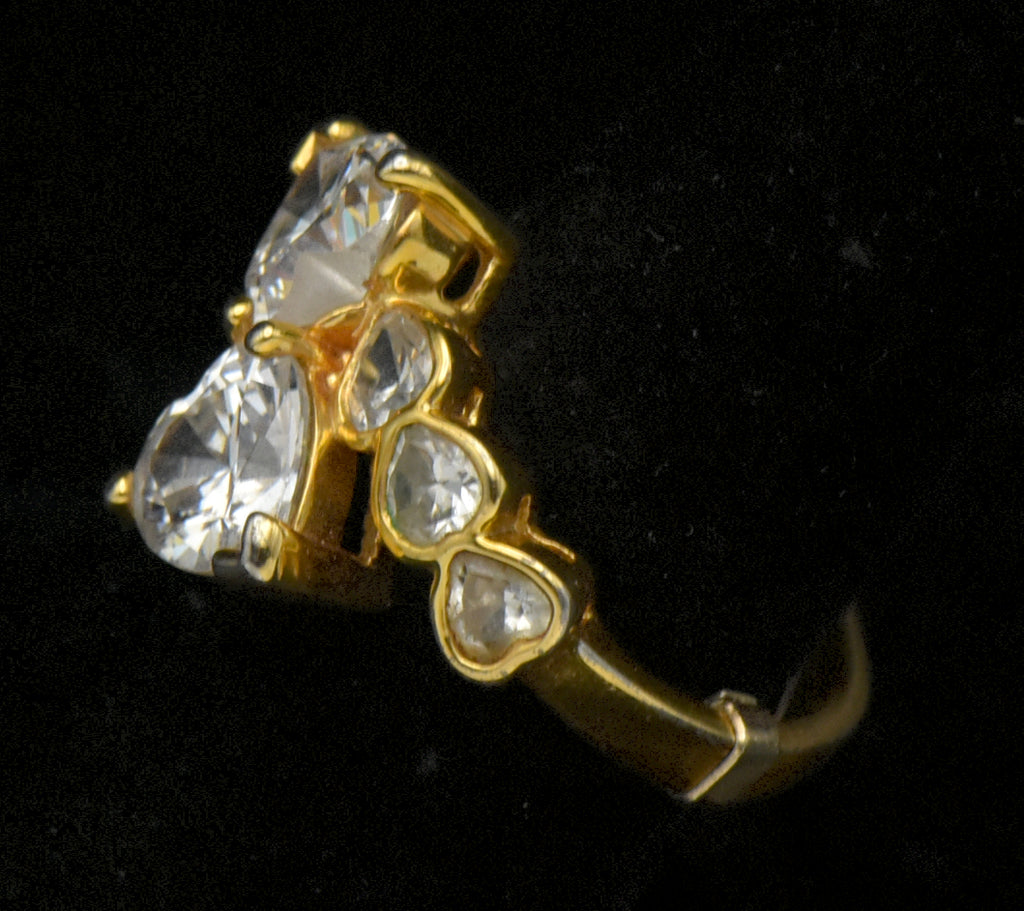 Vintage Toi et Moi Heart Cut CZ Gold Plated Sterling Silver Bypass Ring with Sizer - Size 7