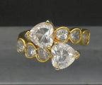Vintage Toi et Moi Heart Cut CZ Gold Plated Sterling Silver Bypass Ring with Sizer - Size 7
