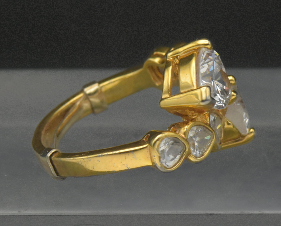 Vintage Toi et Moi Heart Cut CZ Gold Plated Sterling Silver Bypass Ring with Sizer - Size 7