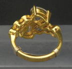 Vintage Toi et Moi Heart Cut CZ Gold Plated Sterling Silver Bypass Ring with Sizer - Size 7