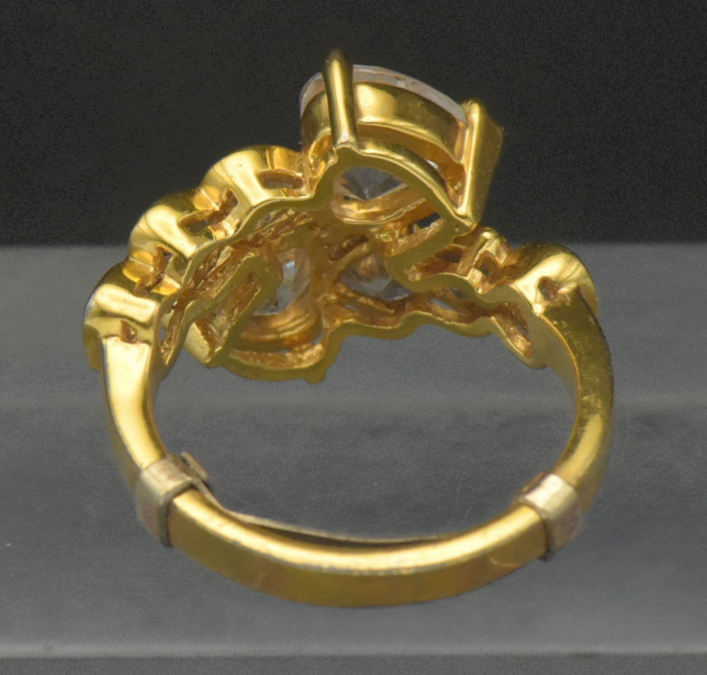 Vintage Toi et Moi Heart Cut CZ Gold Plated Sterling Silver Bypass Ring with Sizer - Size 7