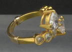 Vintage Toi et Moi Heart Cut CZ Gold Plated Sterling Silver Bypass Ring with Sizer - Size 7
