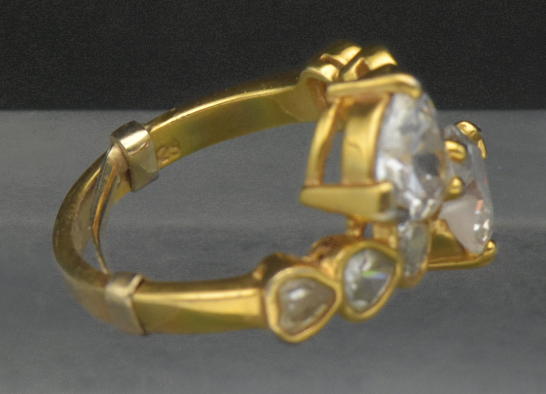 Vintage Toi et Moi Heart Cut CZ Gold Plated Sterling Silver Bypass Ring with Sizer - Size 7