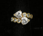 Vintage Toi et Moi Heart Cut CZ Gold Plated Sterling Silver Bypass Ring with Sizer - Size 7