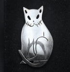 Vintage Handmade Sterling Silver Cat Brooch