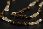 Vintage Tiger's Eye, Quartz, and Cultured Pearl Beaded Necklace - 36"