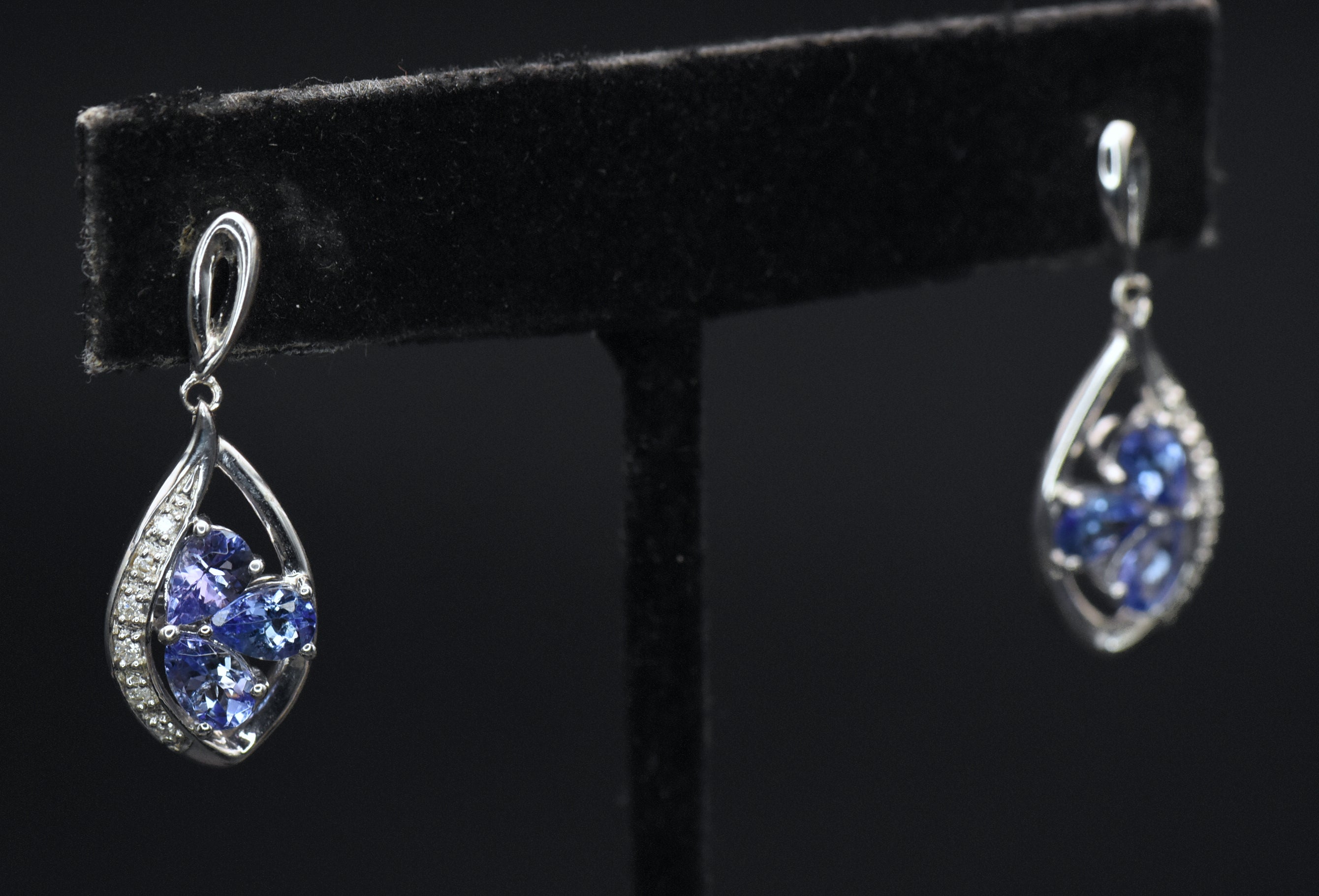 Vintage Tanzanite and Diamonds Sterling Silver Earrings