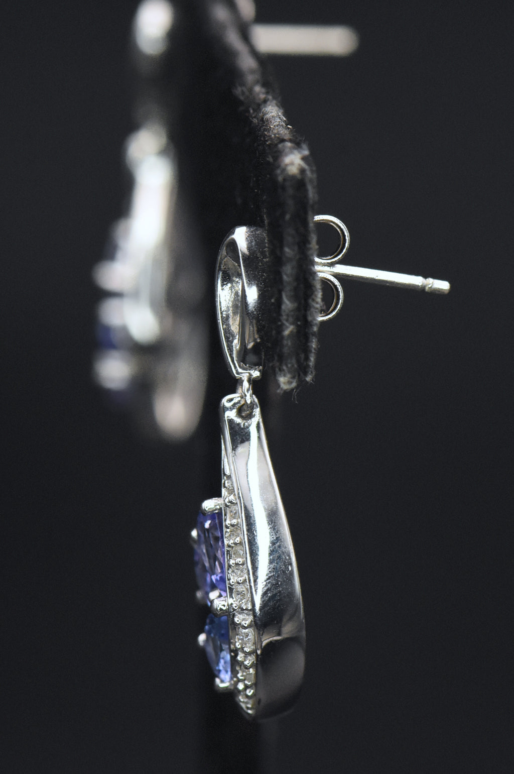 Vintage Tanzanite and Diamonds Sterling Silver Earrings