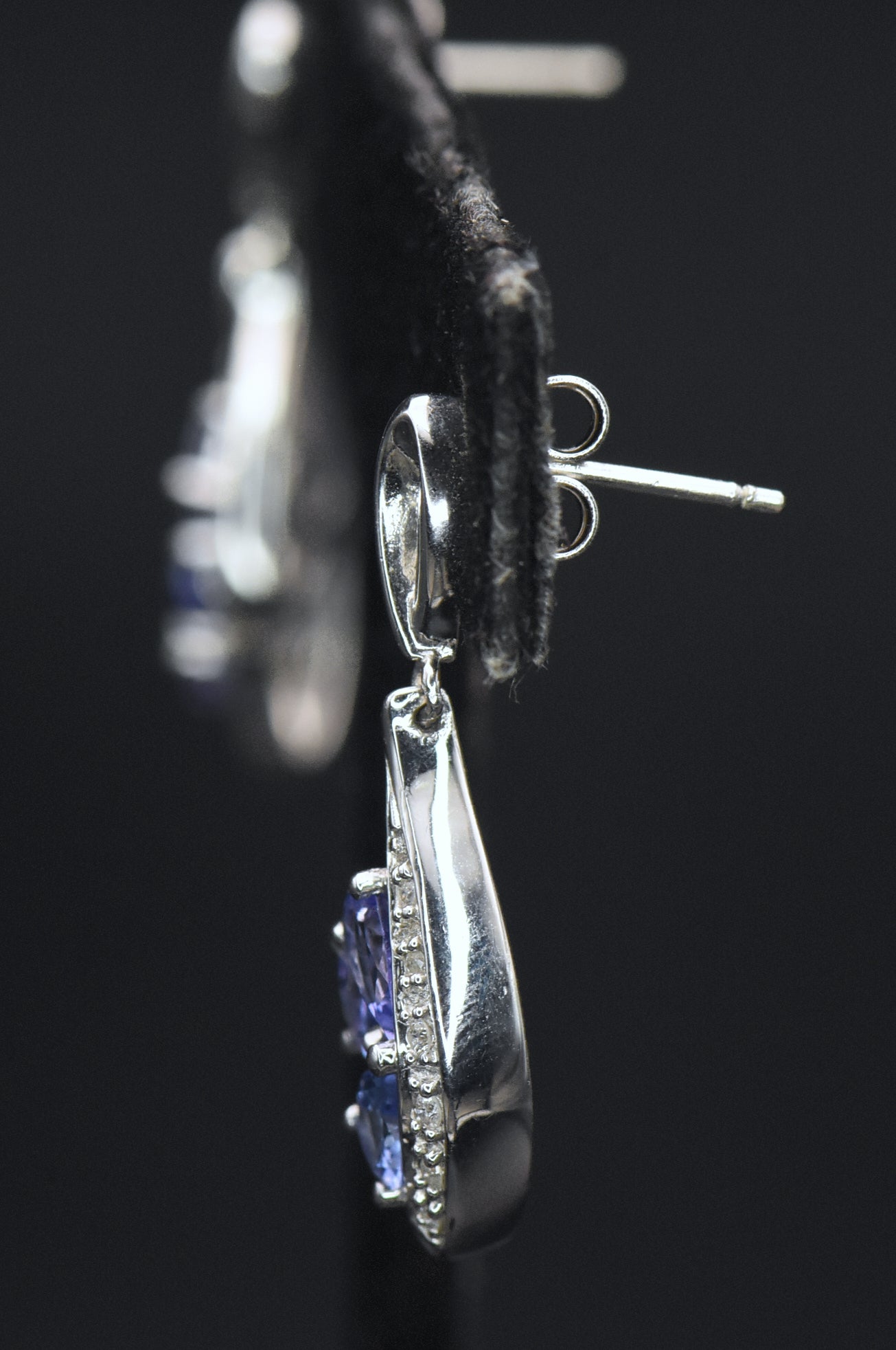 Vintage Tanzanite and Diamonds Sterling Silver Earrings