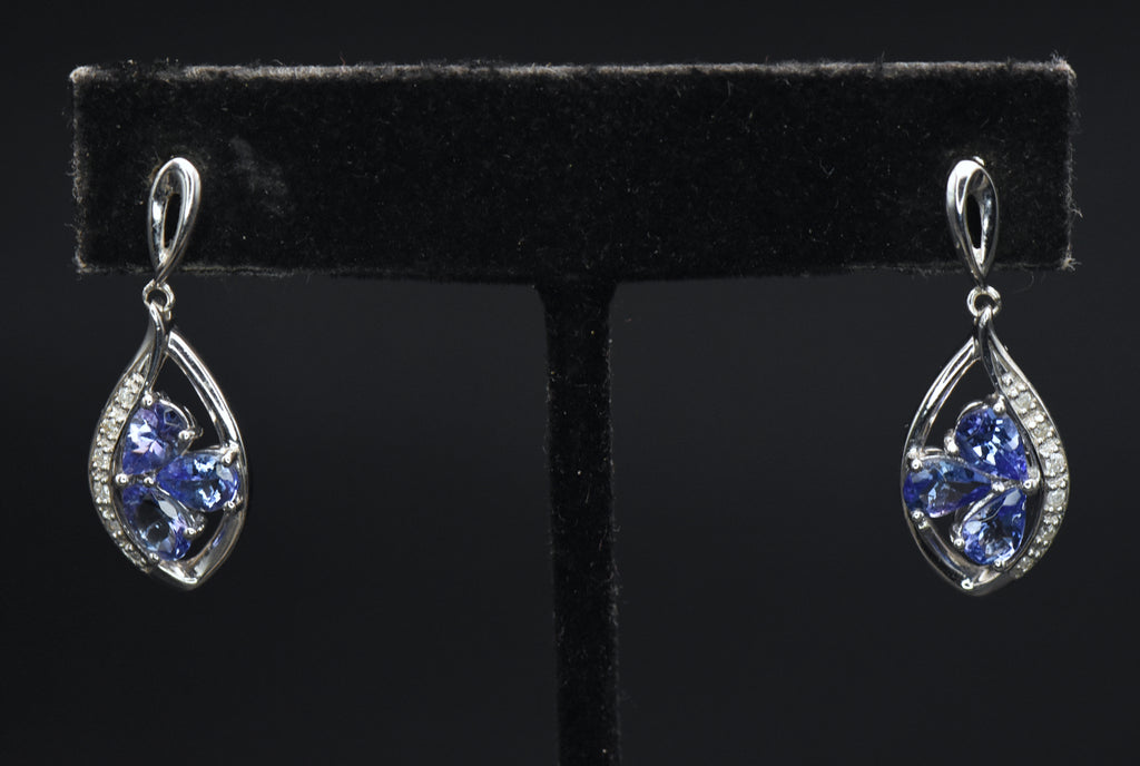Vintage Tanzanite and Diamonds Sterling Silver Earrings
