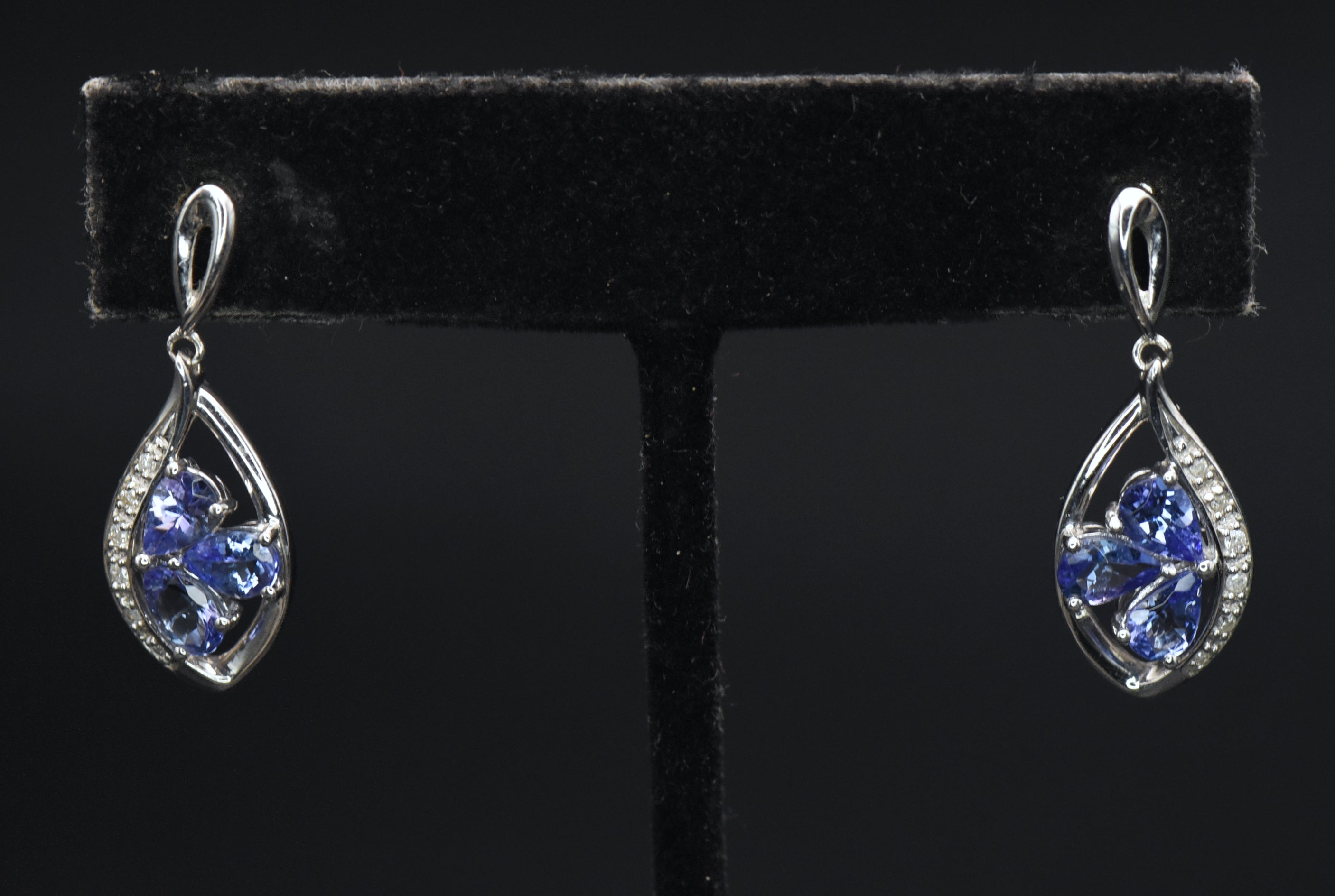 Vintage Tanzanite and Diamonds Sterling Silver Earrings