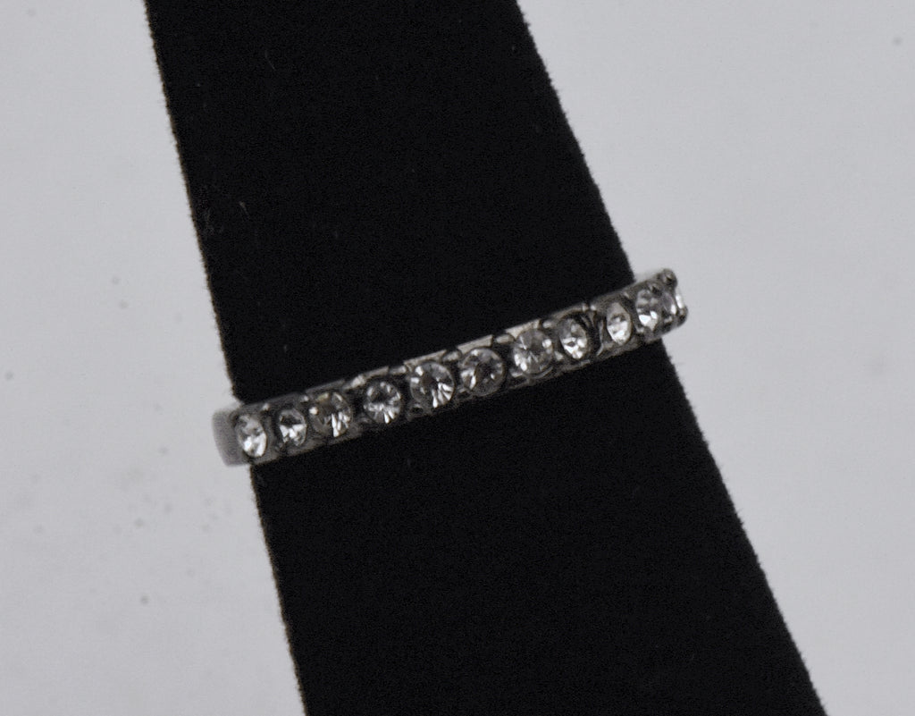 Vintage Silver Tone Metal Rhinestone Band - Size 3.75