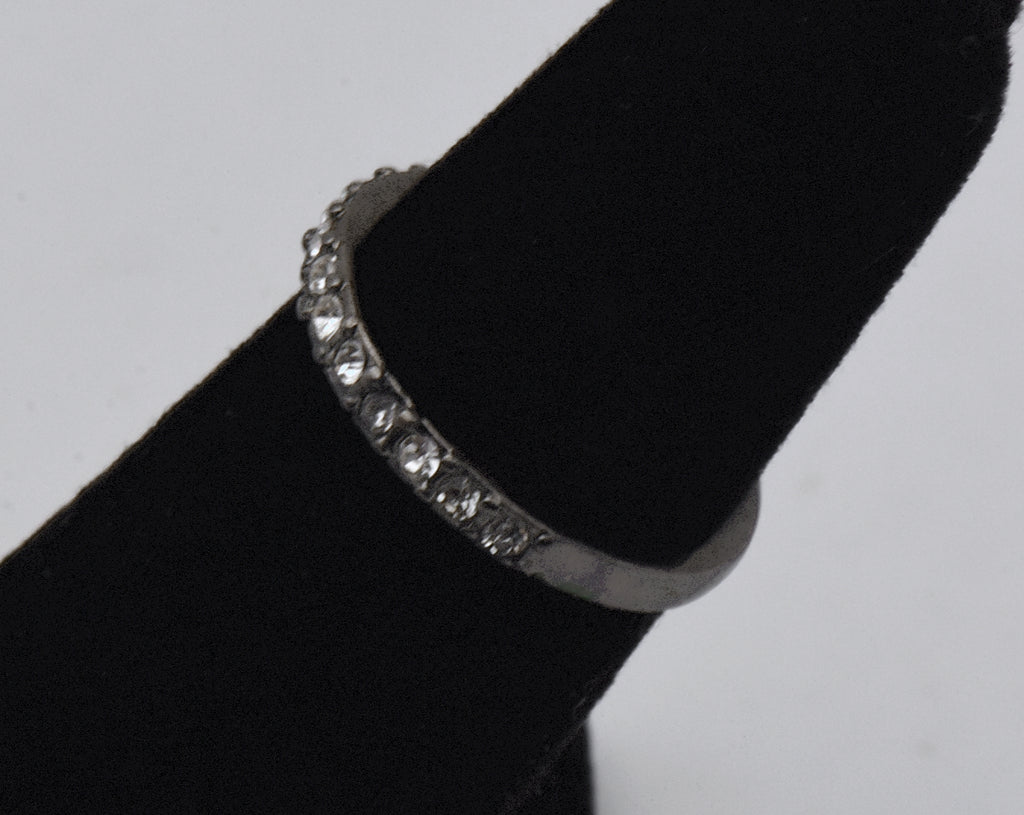 Vintage Silver Tone Metal Rhinestone Band - Size 3.75
