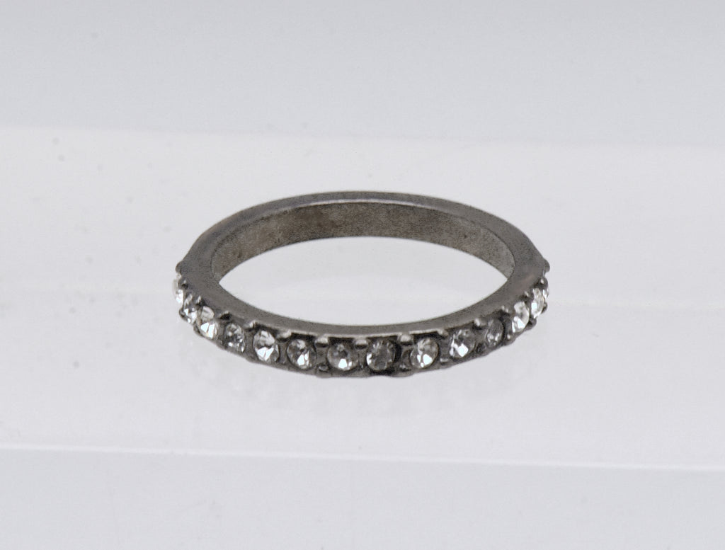 Vintage Silver Tone Metal Rhinestone Band - Size 3.75