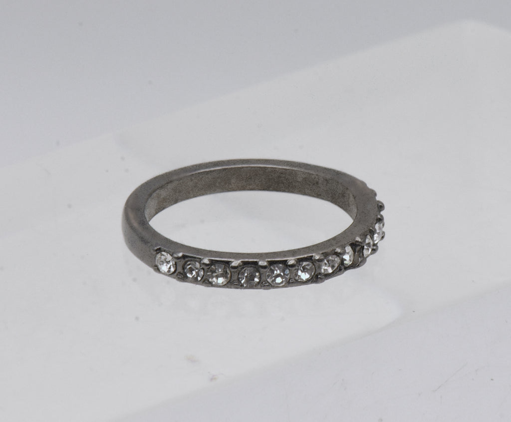 Vintage Silver Tone Metal Rhinestone Band - Size 3.75