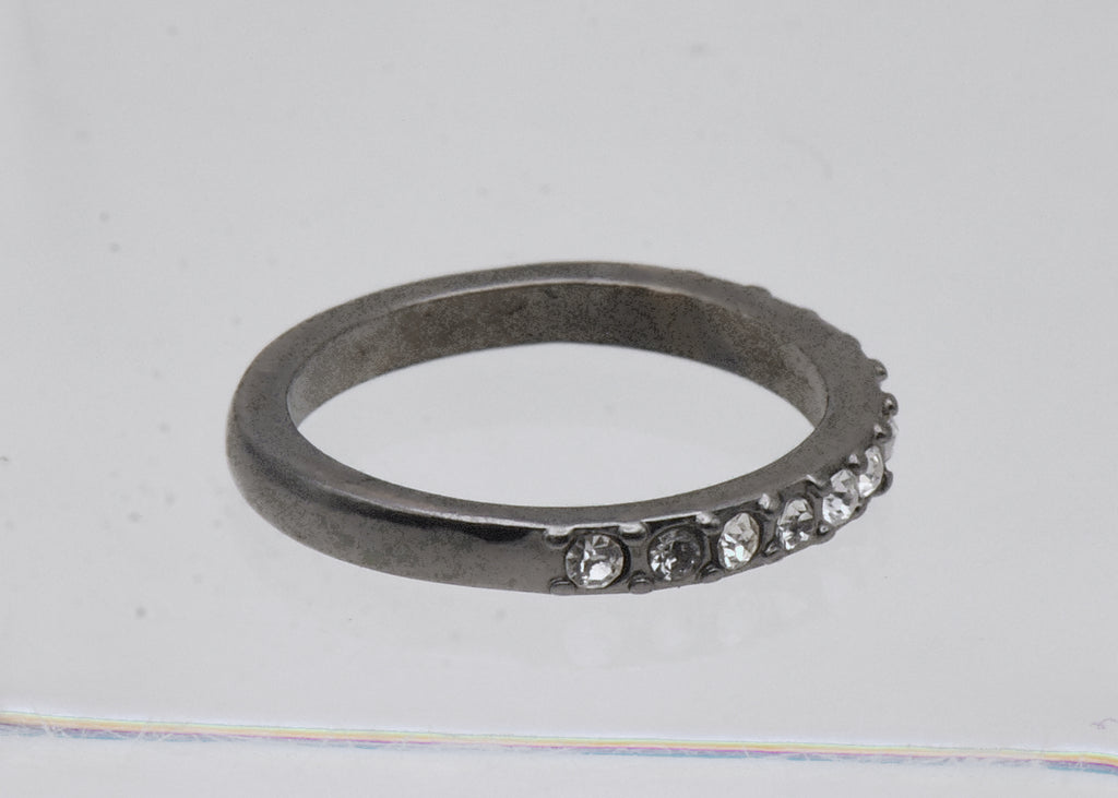Vintage Silver Tone Metal Rhinestone Band - Size 3.75