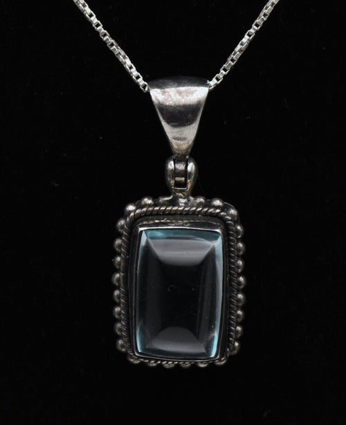 Vintage Sugar Loaf Blue Topaz Pendant Necklace - 20.5"