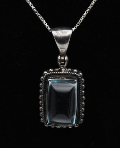 Vintage Sugar Loaf Blue Topaz Pendant Necklace - 20.5"