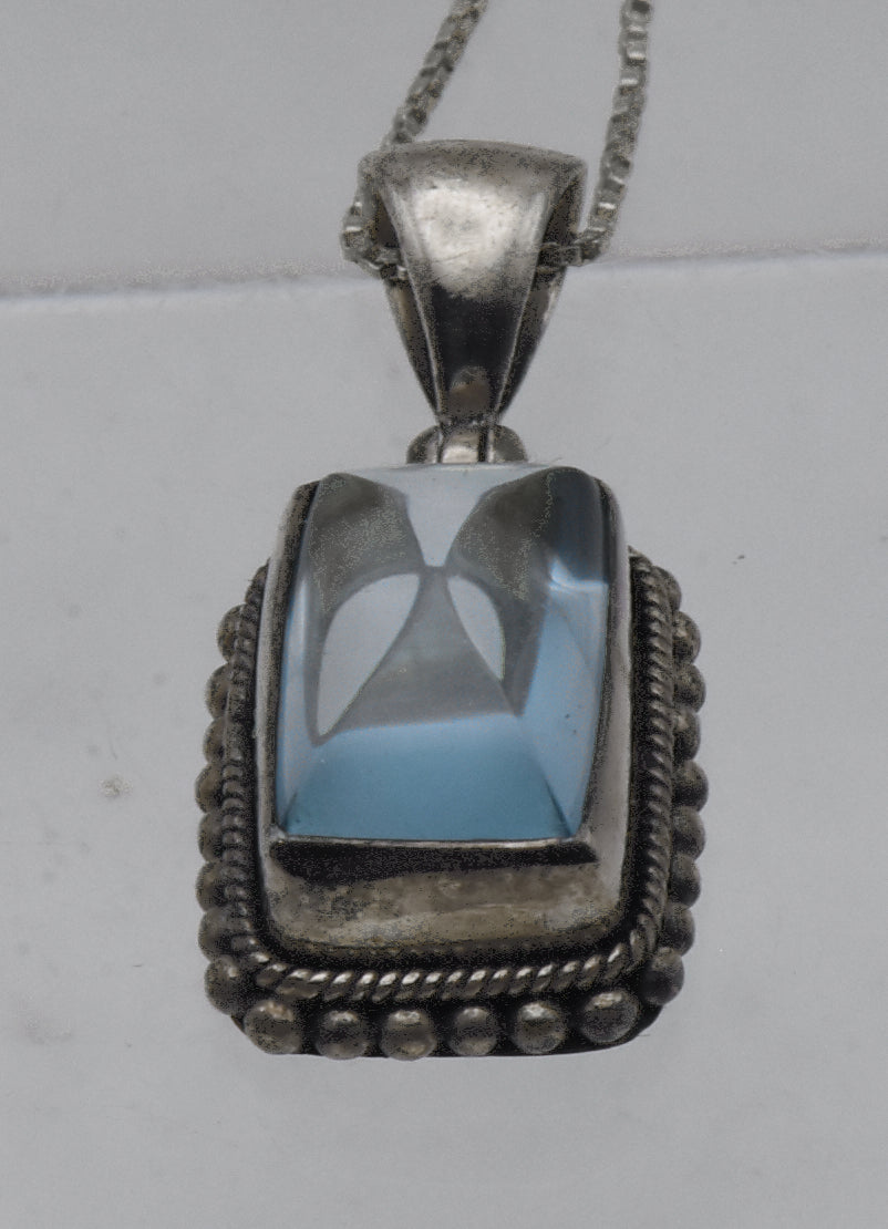 Vintage Sugar Loaf Blue Topaz Pendant Necklace - 20.5"