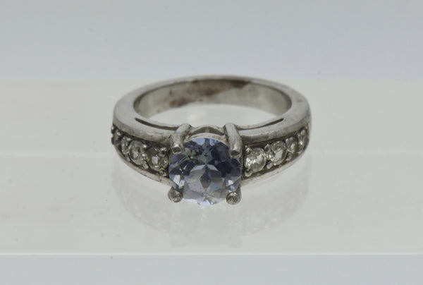 Vintage Blue and Colorless Topaz Sterling Silver Ring - Size 5